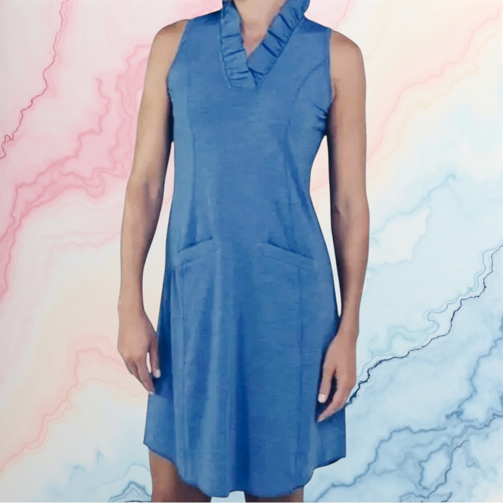 Jofit Blue Millie Ruffle Collar Sleeveless Golf Dress w/Pockets Size S (4/6)